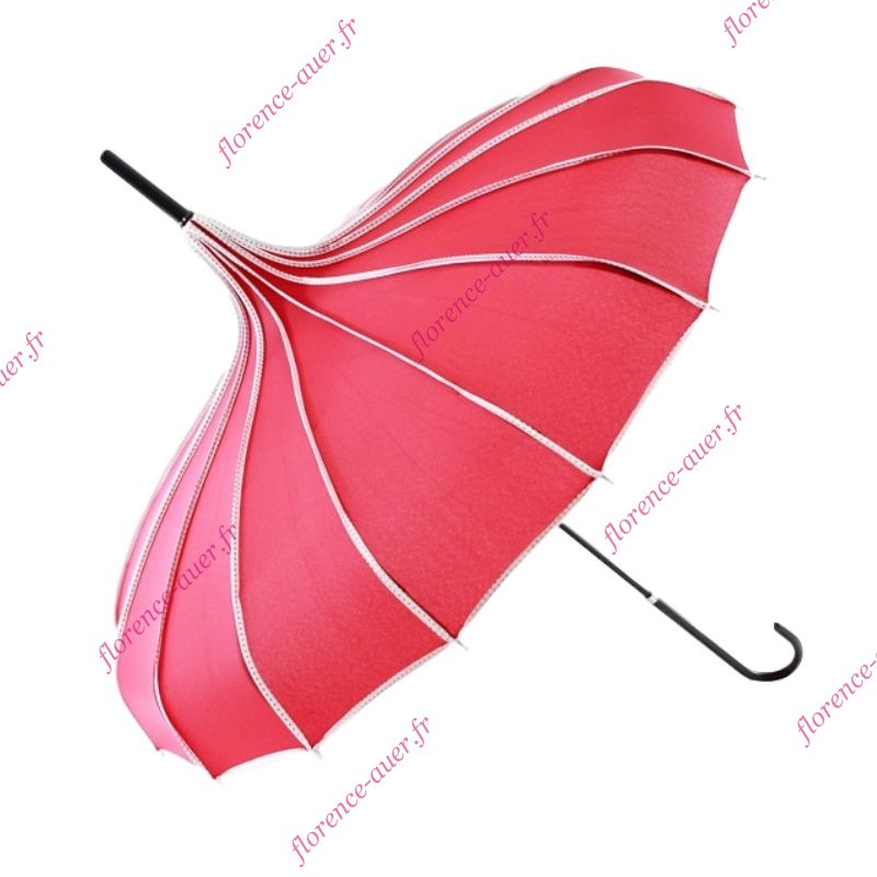 Parapluie long canne rouge pagode style japonais