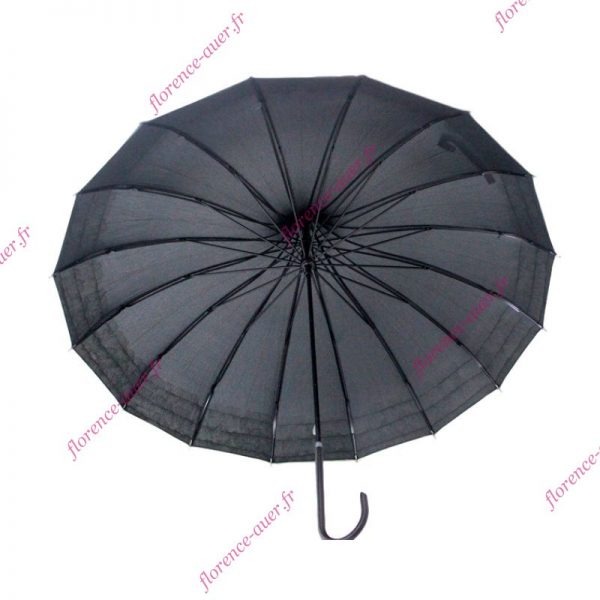Parapluie long canne noir volanté dentelle beige pagode
