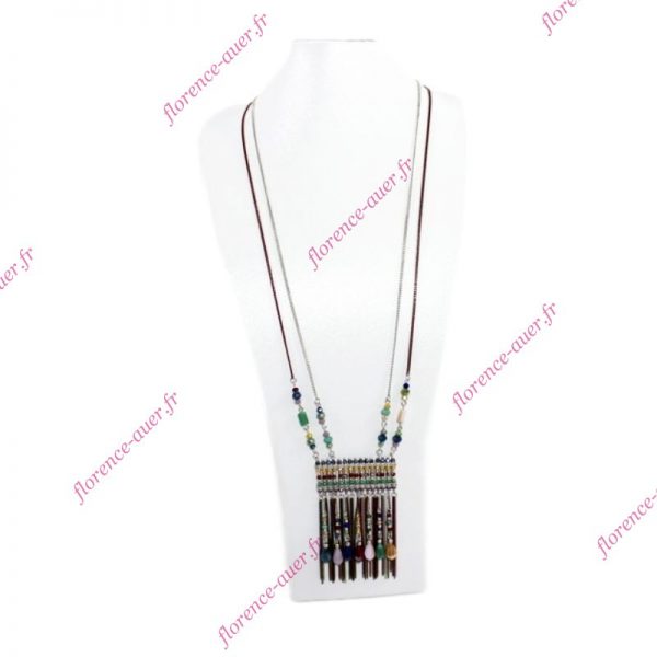 Sautoir collier long mode perles franges chaînettes multicolores tendance