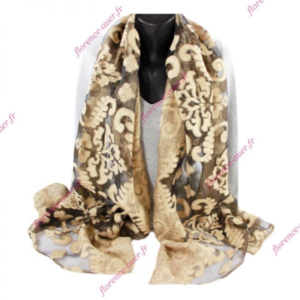 Foulard camel et noir voile arabesques