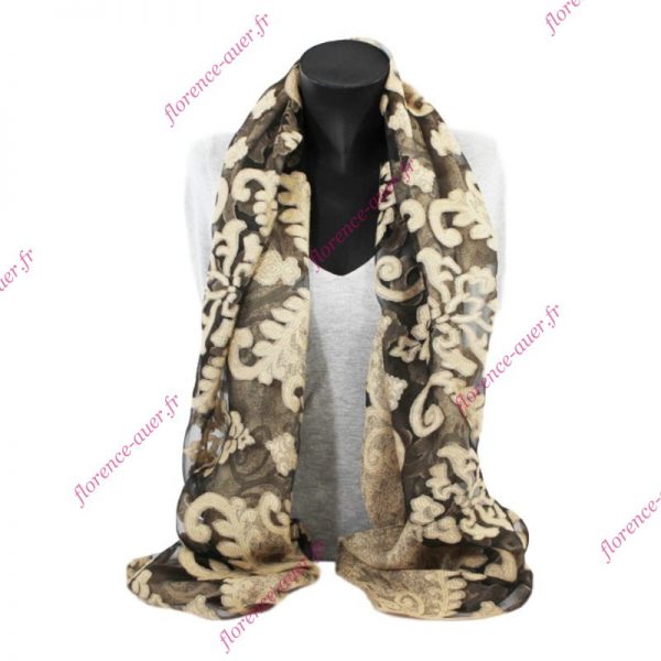 Foulard camel et noir voile arabesques