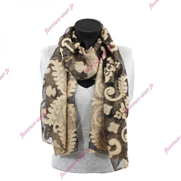 Foulard camel et noir voile arabesques