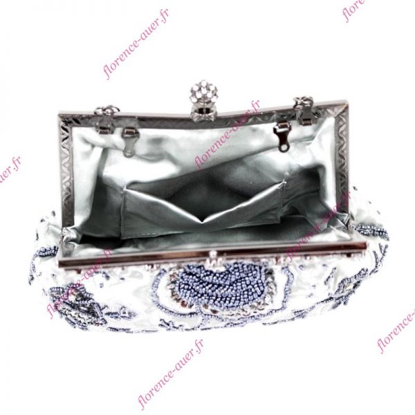 Petit sac à main pochette soirée tissu rétro vintage perlé brodé gris couleur argent métal anthracite