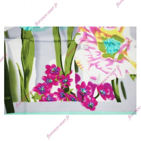 Foulard grand carré soie zen pivoines iris orchidées