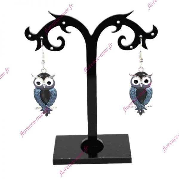 Boucles d'oreilles chouette hibou design contemporain métal argenté