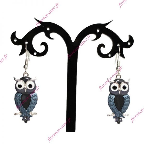 Boucles d'oreilles chouette hibou design contemporain métal argenté