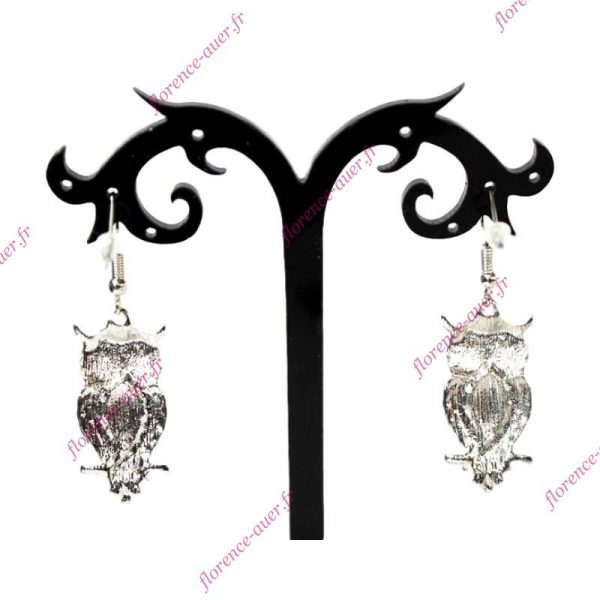 Boucles d'oreilles chouette hibou design contemporain métal argenté