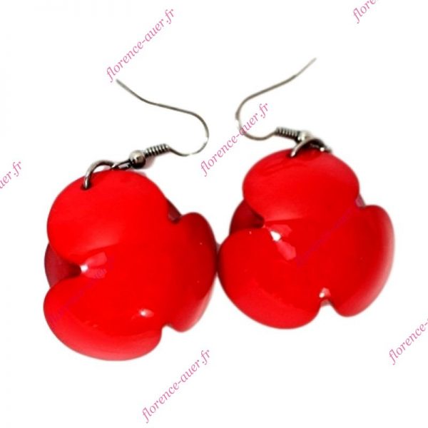 Boucles d'oreilles pendantes coquelicots rouges fleurs des champs plexiglas