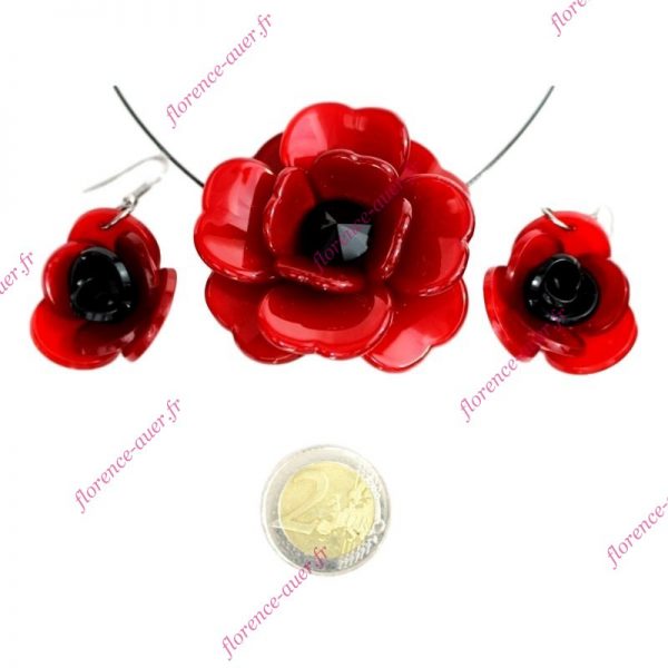 Boucles d'oreilles pendantes coquelicots rouges fleurs des champs plexiglas