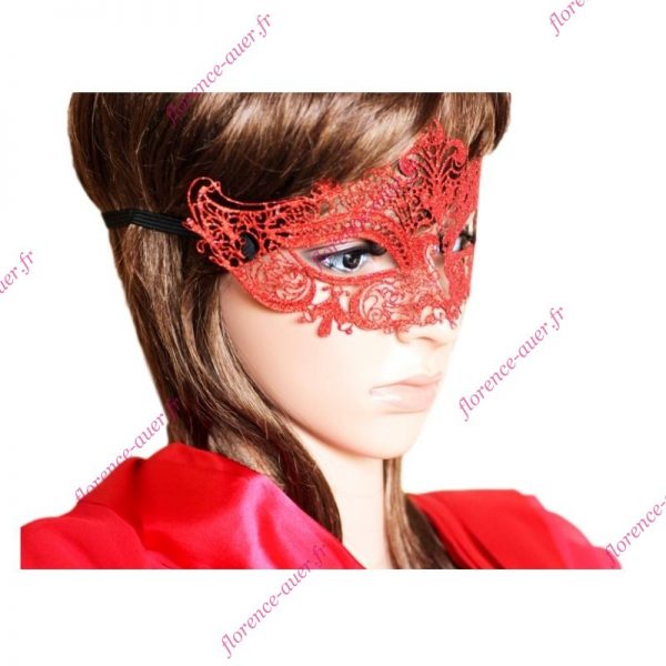 Masque loup femme rouge passion métal dentelle pailleté élastique noir