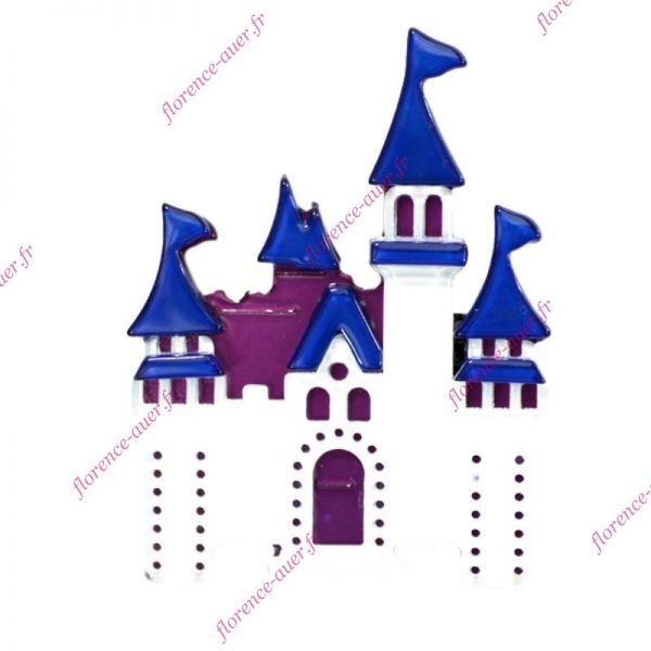 Broche château fort plexiglas blanc et bleu
