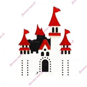 Broche château fort plexiglas blanc et rouge