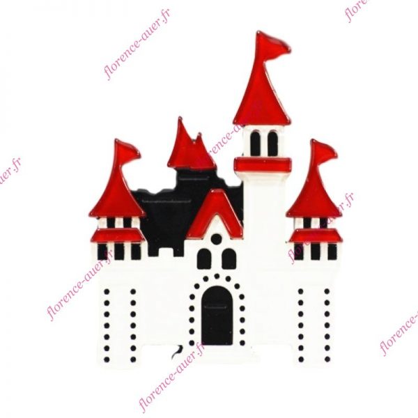 Broche château fort plexiglas blanc et rouge