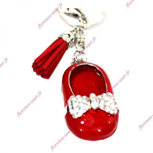 Porte-clés bijou de sac ballerine et pompon rouges