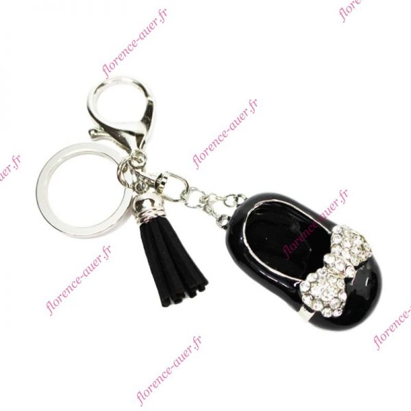 Porte-clés bijou de sac ballerine et pompon noirs