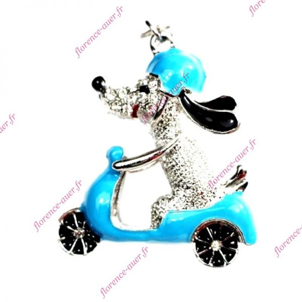 Porte-clés bijou de sac chien scooter bleu