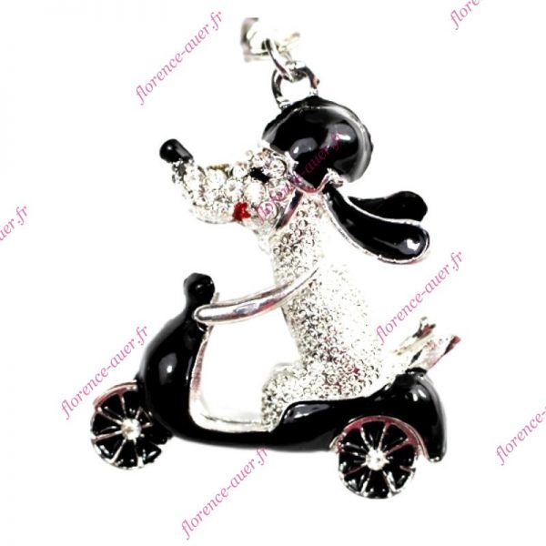 Porte-clés bijou de sac chien scooter noir