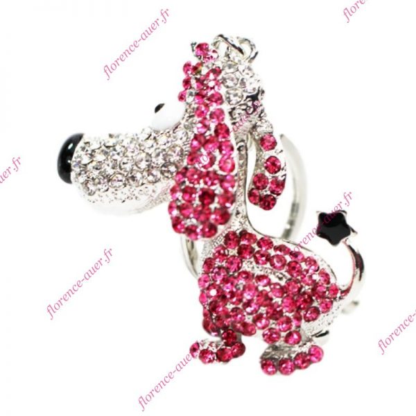 Porte-clés bijou de sac chien brillant rose