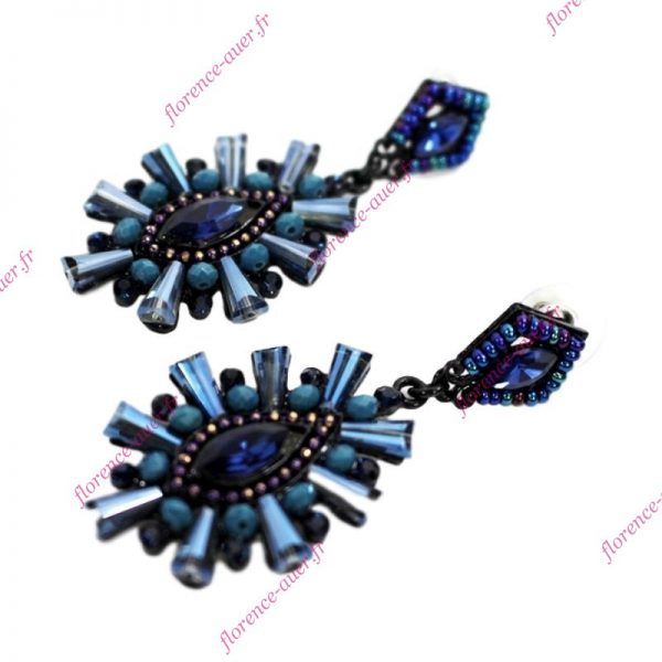 Boucles d'oreilles pendantes fantaisie bleu saphir