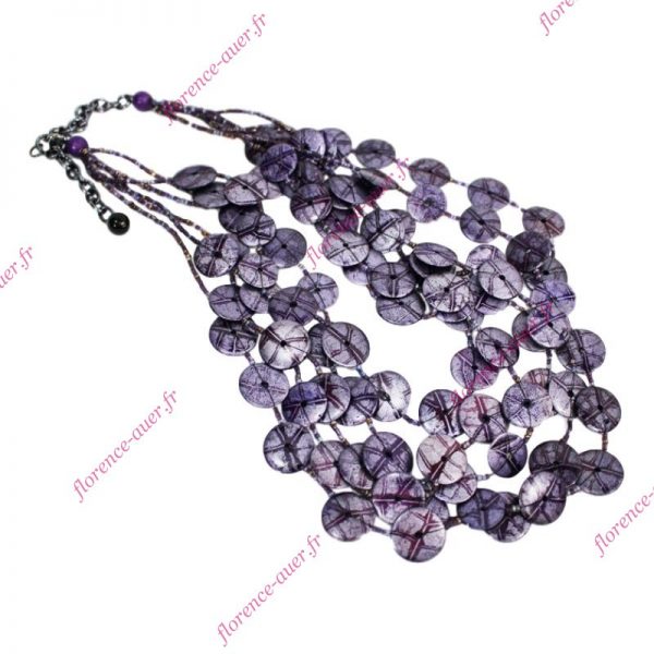 Collier exotique violet multi rangs