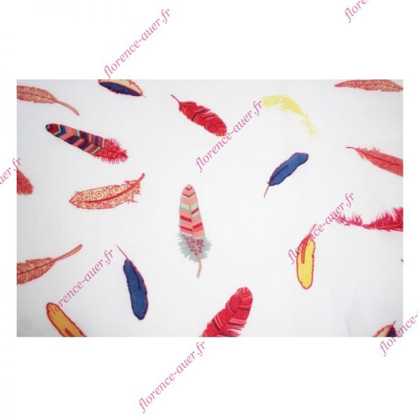 Grand foulard carré blanc plumes multicolores pompons