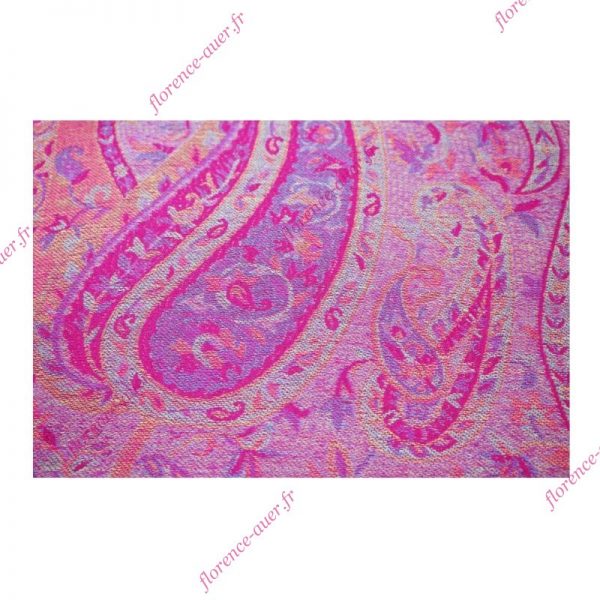 Grand foulard écharpe rose fuchsia et multicolore motif cachemire indien fleurs arabesques
