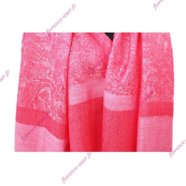 Grand foulard écharpe rose grenadine motif cachemire indien arabesques fleurs