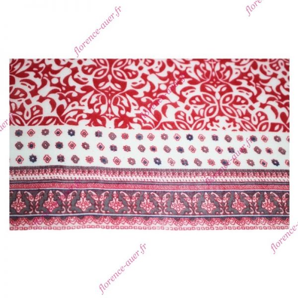 Grand foulard blanc rouge hermès et orangé rayures arabesques fleurs disques