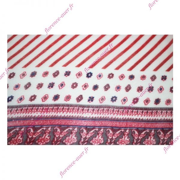 Grand foulard blanc rouge hermès et orangé rayures arabesques fleurs disques