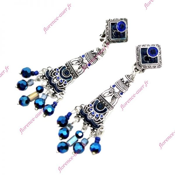 Boucles d'oreilles clips bleus...où est la chouette ?