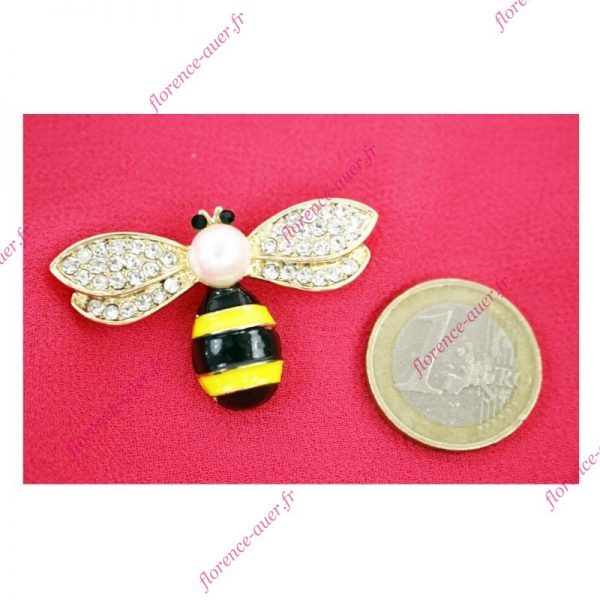 Broche abeille dorée ailes simili-diamants émail jaune et noir