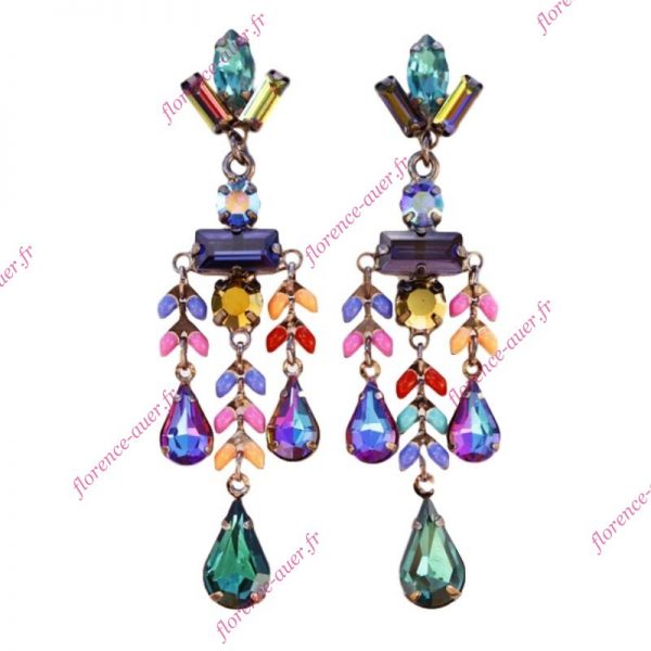 Boucles d'oreilles cascades multicolores séduction perles fantaisie cristal