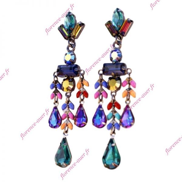 Boucles d'oreilles cascades multicolores séduction perles fantaisie cristal