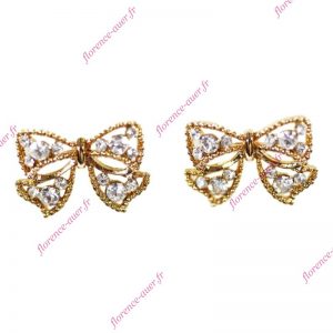 Boucles d'oreilles dorées superbe nœud papillon simili-diamants