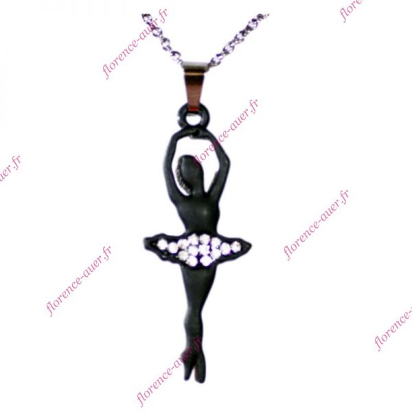 Collier jolie danseuse étoile ballerine noire tutu strass blancs