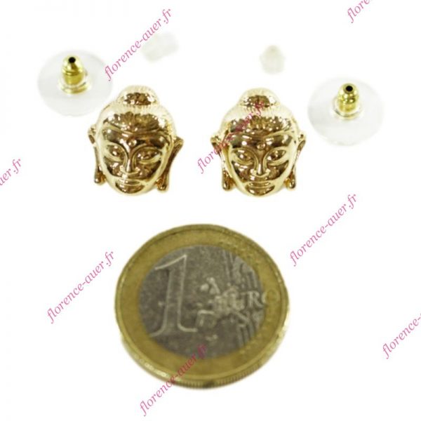 Boucles d'oreilles zen dorées têtes de Bouddha prince Siddhartha