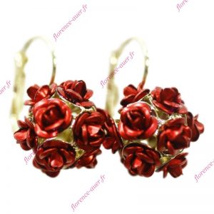Boucles d'oreilles dorées amour bouquet roses rouges Saint-Valentin