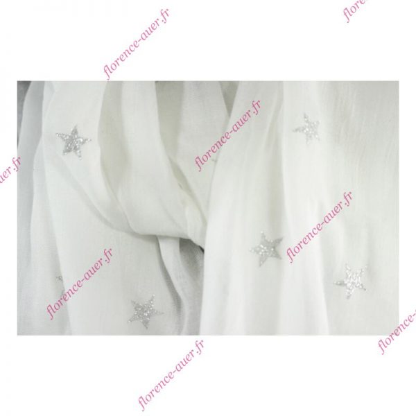 Grand foulard blanc étoiles argentées