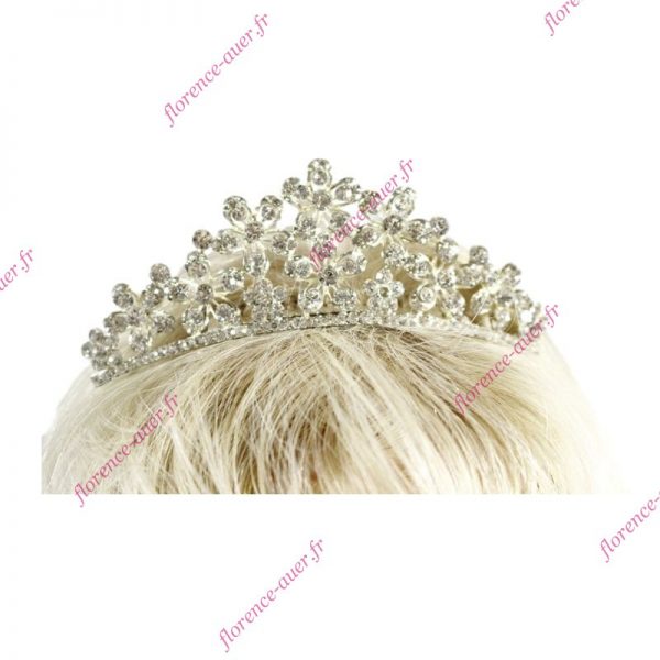 Bijou cheveu diadème mini-tiare peigne simili-diamant fleurs princesse cérémonies mariage