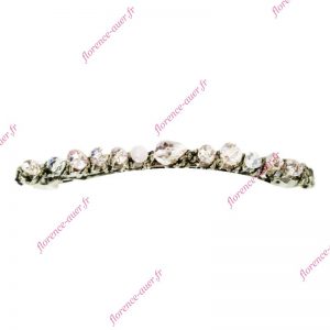 Bijou cheveu barrette fine argentée galon perles blanches roses translucides opaques