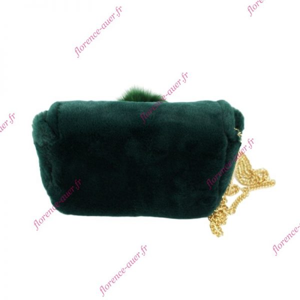 Petit sac vert sapin imitation fourrure et pompon bandoulière amovible