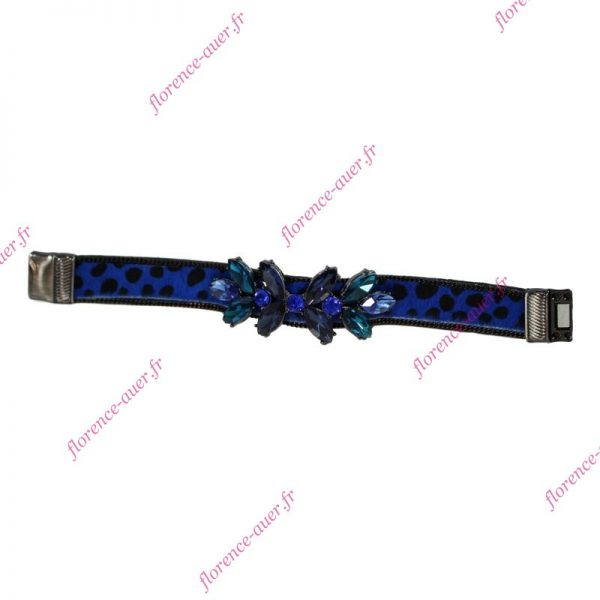 Bracelet léopard bleu royal taches noires cabochons bleu marine turquoise fermoir aimanté