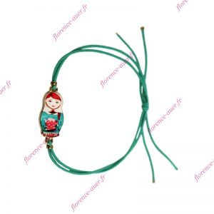 Bracelet belle poupée russe cordons élastiques verts ajustables