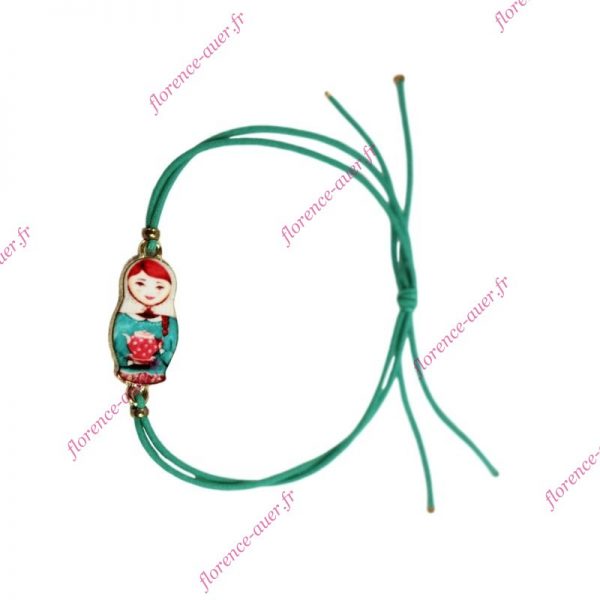 Bracelet belle poupée russe cordons élastiques verts ajustables