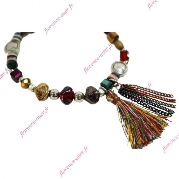 Bracelet coquillages ciselés élastique perles fantaisie multicolore breloques
