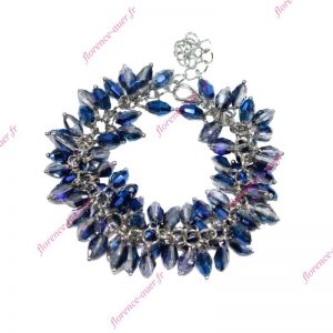 Bracelet chaîne argentée pampilles grises bleu royal perles ovales facettées simili cristal