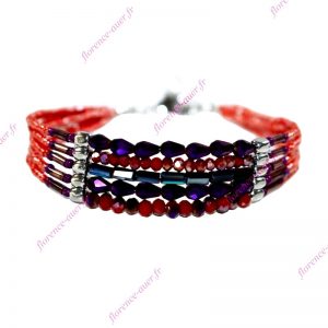 Bracelet fantaisie cristal perles rouge nacré tendance chic rouge irisé violet fermoir argenté
