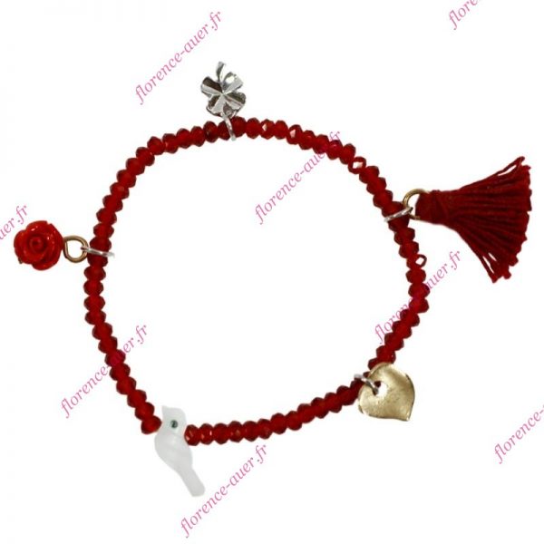 Bracelet rouge élastique amour chance porte-bonheur affection paix breloques pompon