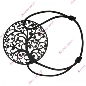 Bracelet zen arbre de vie métal ajouré noir cordon élastique porte-bonheur