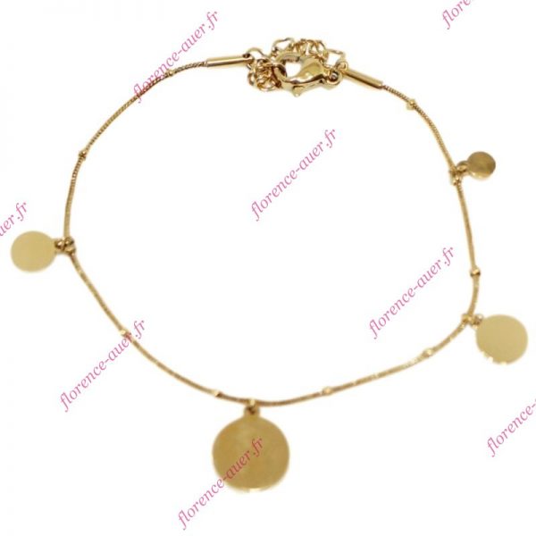 Bracelet chaîne acier doré pampilles trois petites médailles lisses et une irrégulière